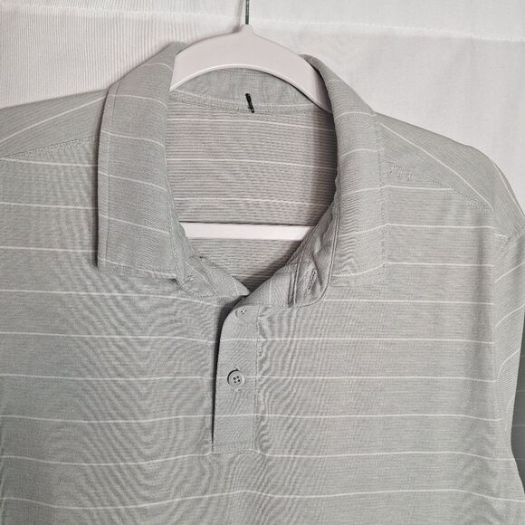 Lululemon Men's Gray Striped Polo Shirt Short Sleeve Lightweight Casual Large - Picture 2 of 5